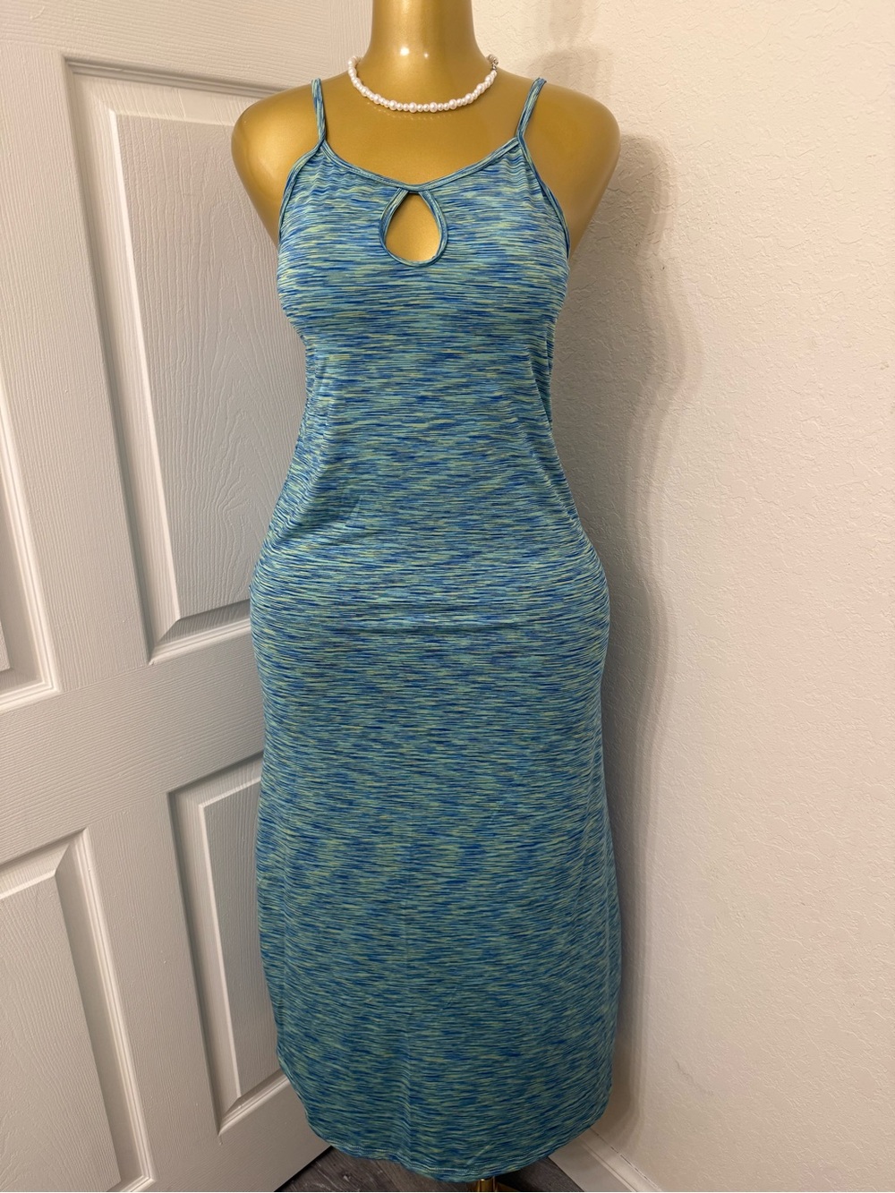& Other Stories Blue Space-Dye Keyhole Maxi Dress